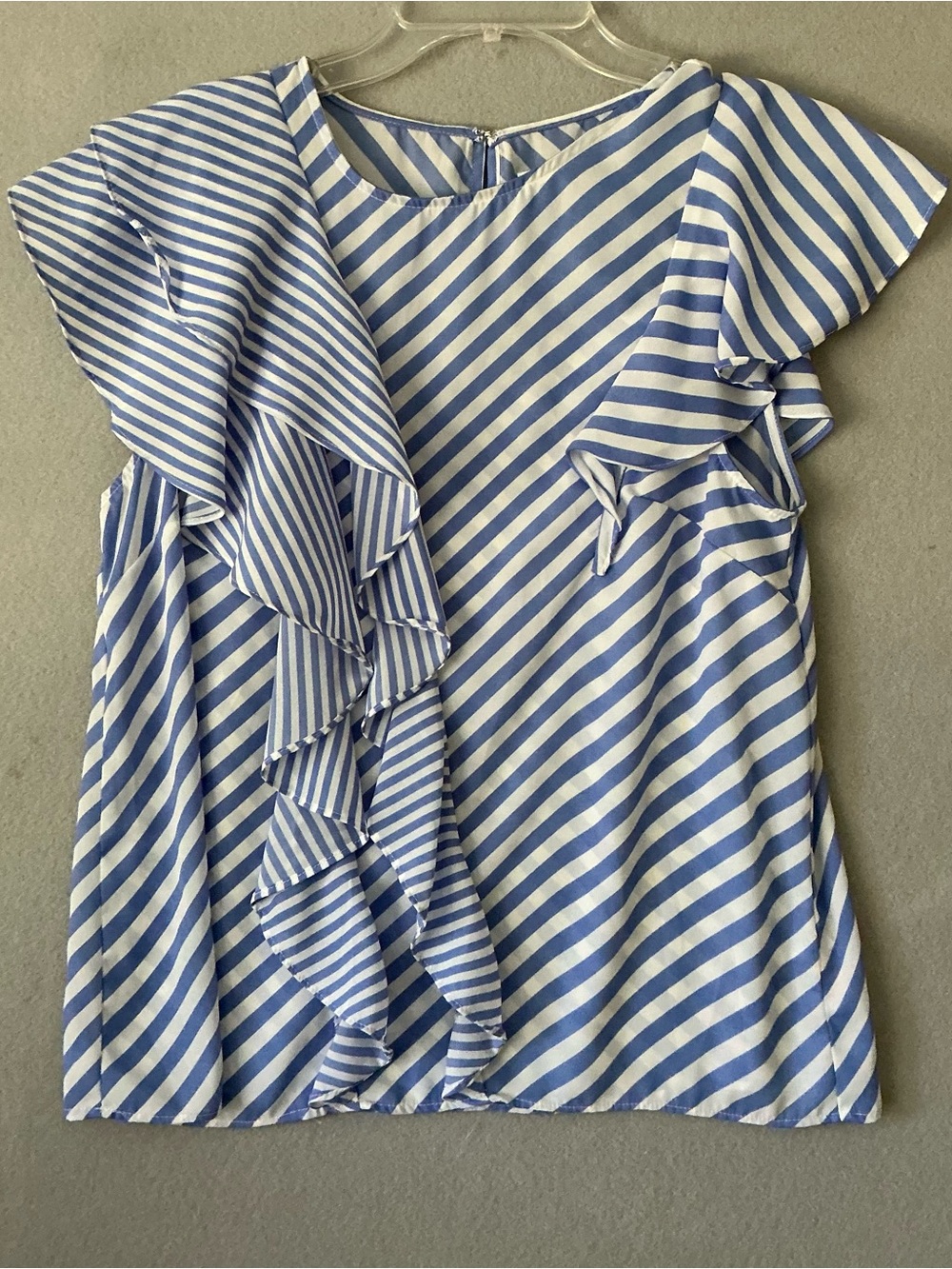 14th & Union Striped Ruffle Blouse M Blue White Flutter Sleeve Coastal Preppy